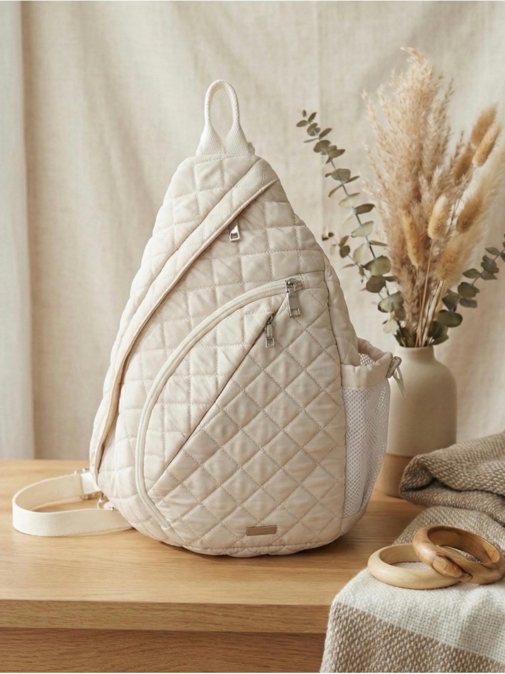 Quilted Sling Backpack for Women - Cream - Picture 6 of 6